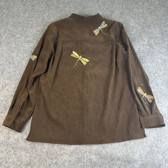 Quacker Factory Shirt Womens Medium Embroidered Dragonfly Button Down Artsy - Picture 6 of 8